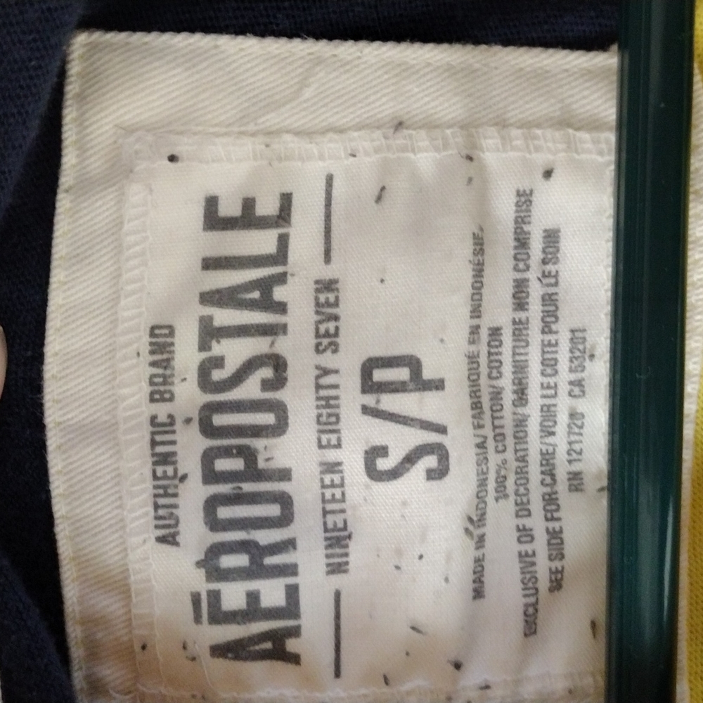 Vintage 1987 AEROPOSTALE MEN'S YELLOW / NAVY STRIPPED POLO SZ S - Picture 4 of 7